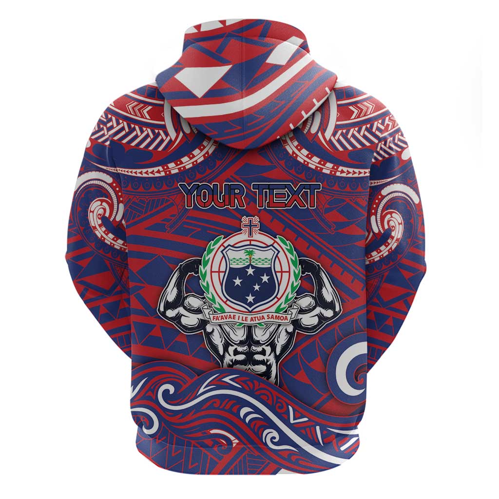 Personalised Samoa Gym Zip Hoodie Muscle Samoan Tribal Waves - Polynesian Pride