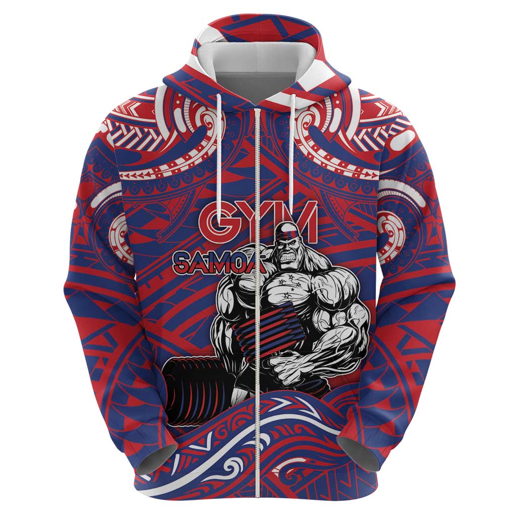 Personalised Samoa Gym Zip Hoodie Muscle Samoan Tribal Waves - Polynesian Pride