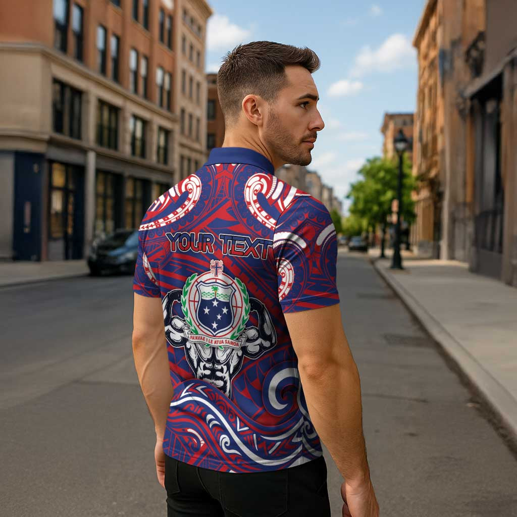 Personalised Samoa Gym Zipper Polo Shirt Muscle Samoan Tribal Waves - Polynesian Pride