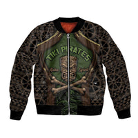 Personalised Hawaii Tiki Pirates Bomber Jacket Kakau Pattern Polynesian Style DT05 Unisex Green - Polynesian Pride