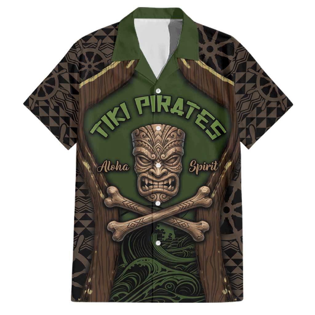 Personalised Hawaii Tiki Pirates Family Matching Long Sleeve Bodycon Dress and Hawaiian Shirt Kakau Pattern Polynesian Style DT05 Dad's Shirt - Short Sleeve Green - Polynesian Pride