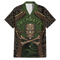 Personalised Hawaii Tiki Pirates Family Matching Summer Maxi Dress and Hawaiian Shirt Kakau Pattern Polynesian Style DT05 Dad's Shirt - Short Sleeve Green - Polynesian Pride