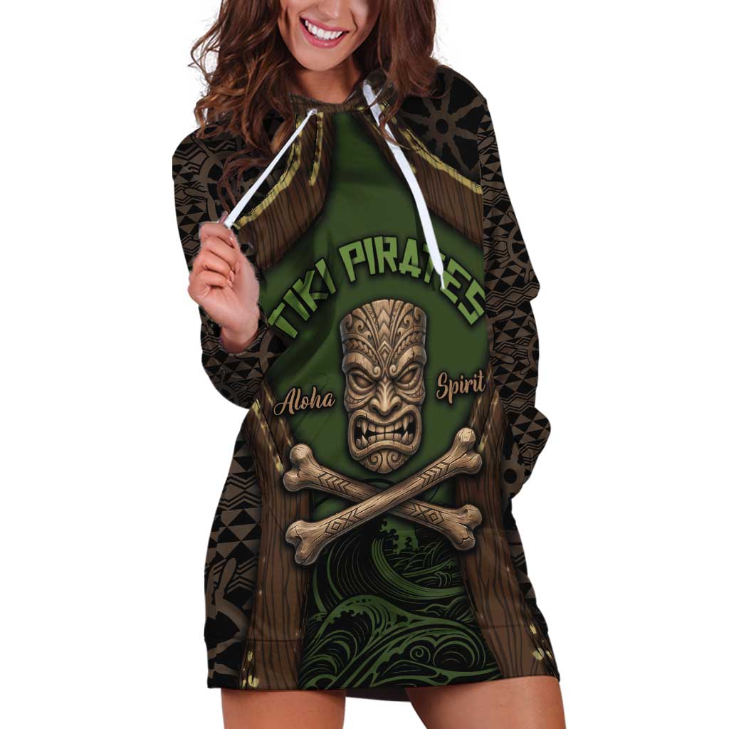 Personalised Hawaii Tiki Pirates Hoodie Dress Kakau Pattern Polynesian Style