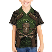 Personalised Hawaii Tiki Pirates Kid Hawaiian Shirt Kakau Pattern Polynesian Style DT05 Kid Green - Polynesian Pride