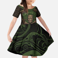 Personalised Hawaii Tiki Pirates Kid Short Sleeve Dress Kakau Pattern Polynesian Style DT05 KID Green - Polynesian Pride