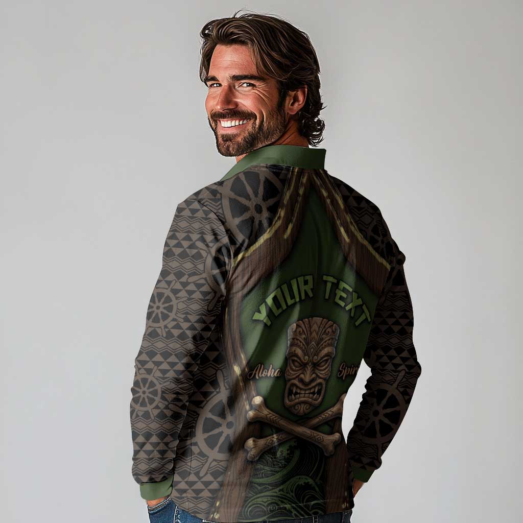 Personalised Hawaii Tiki Pirates Long Sleeve Polo Shirt Kakau Pattern Polynesian Style