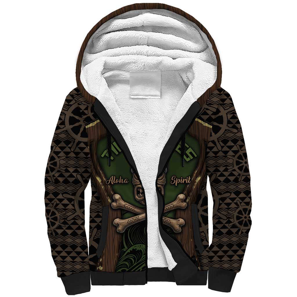 Personalised Hawaii Tiki Pirates Sherpa Hoodie Kakau Pattern Polynesian Style