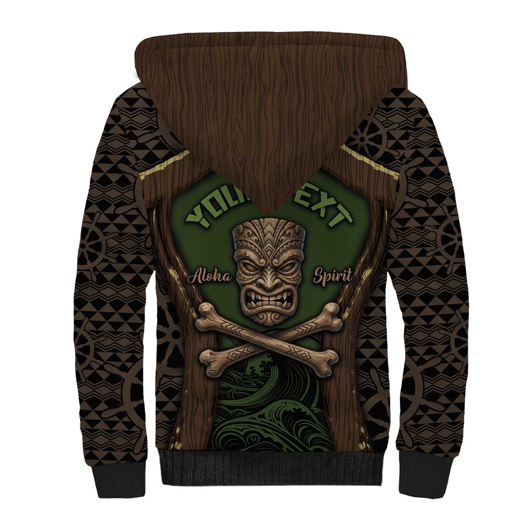 Personalised Hawaii Tiki Pirates Sherpa Hoodie Kakau Pattern Polynesian Style