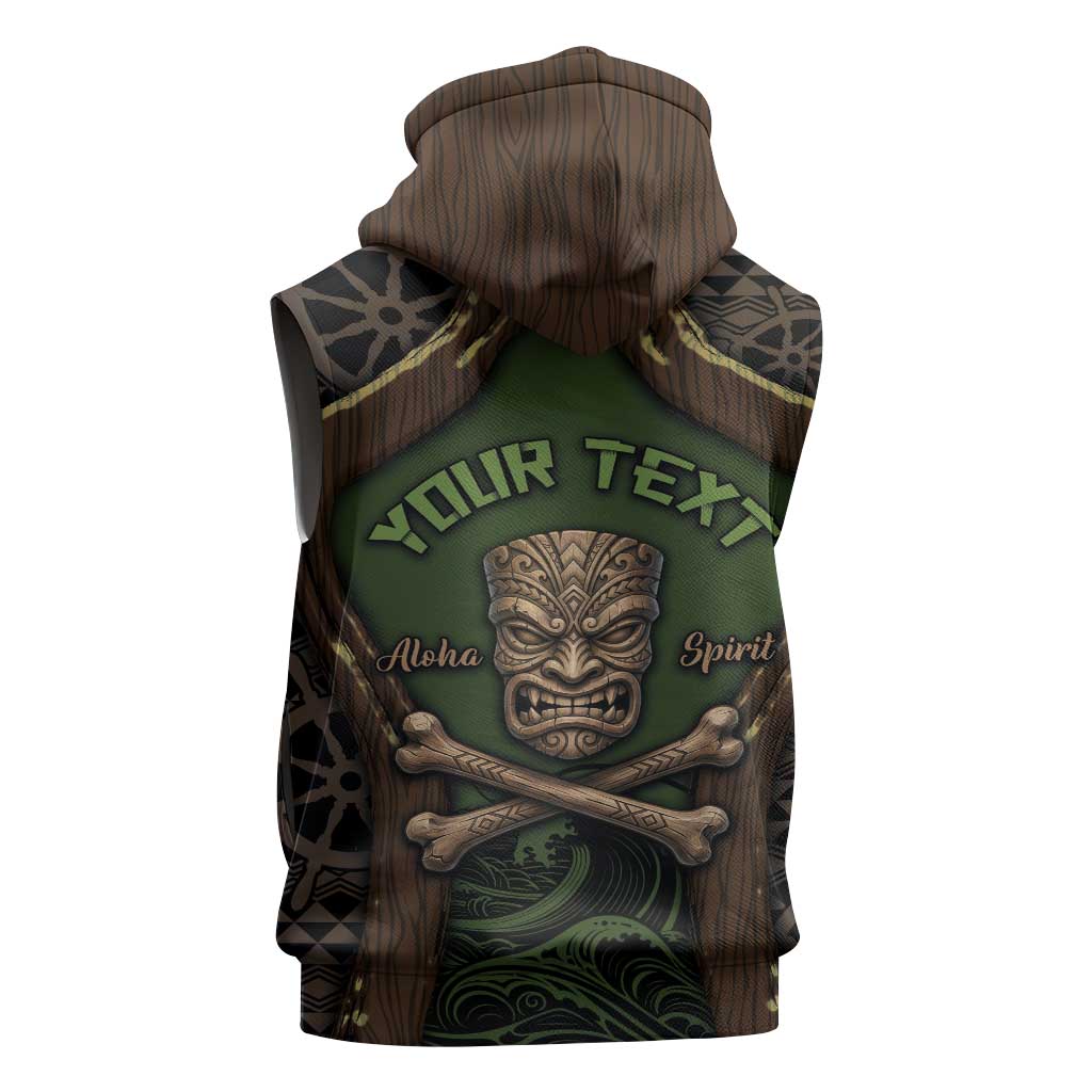 Personalised Hawaii Tiki Pirates Sleeveless Hoodie Kakau Pattern Polynesian Style DT05 - Polynesian Pride