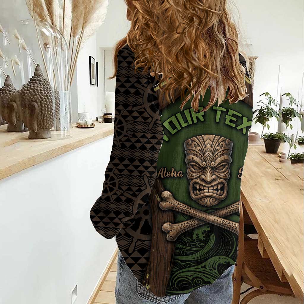 Personalised Hawaii Tiki Pirates Women Casual Shirt Kakau Pattern Polynesian Style DT05 - Polynesian Pride