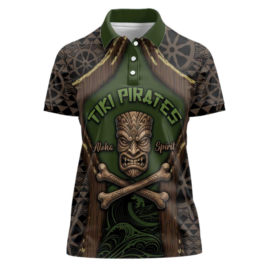 Personalised Hawaii Tiki Pirates Women Polo Shirt Kakau Pattern Polynesian Style