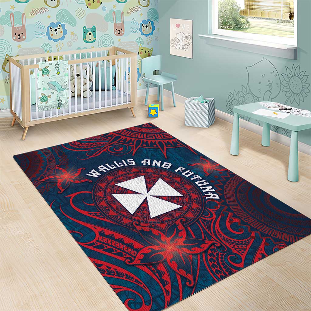 Wallis And Futuna Area Rug Hibiscus Polynesian Tribal Pattern