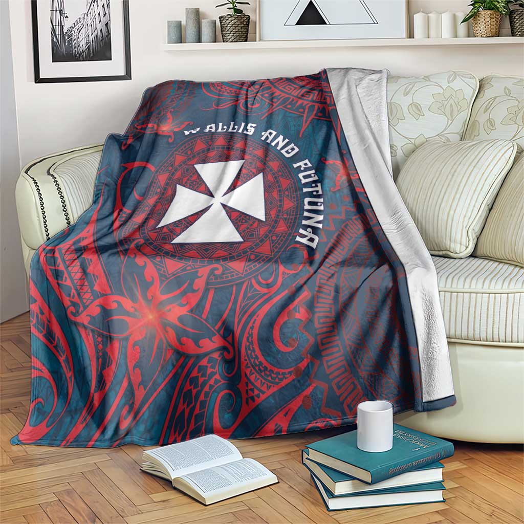 Wallis And Futuna Blanket Hibiscus Polynesian Tribal Pattern DT05 Navy - Polynesian Pride