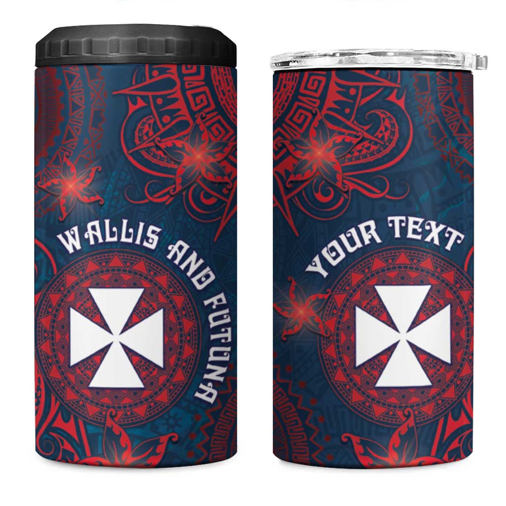 Personalised Wallis And Futuna 4 in 1 Can Cooler Tumbler Hibiscus Polynesian Tribal Pattern DT05 One Size: 16 oz Navy - Polynesian Pride