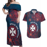 Personalised Wallis And Futuna Couples Matching Off Shoulder Maxi Dress and Hawaiian Shirt Hibiscus Polynesian Tribal Pattern