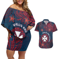 Personalised Wallis And Futuna Couples Matching Off Shoulder Short Dress and Hawaiian Shirt Hibiscus Polynesian Tribal Pattern