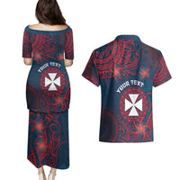 Personalised Wallis And Futuna Couples Matching Puletasi and Hawaiian Shirt Hibiscus Polynesian Tribal Pattern