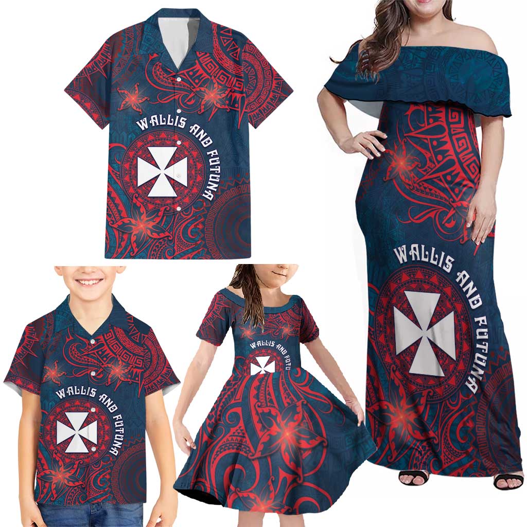 Personalised Wallis And Futuna Family Matching Off Shoulder Maxi Dress and Hawaiian Shirt Hibiscus Polynesian Tribal Pattern