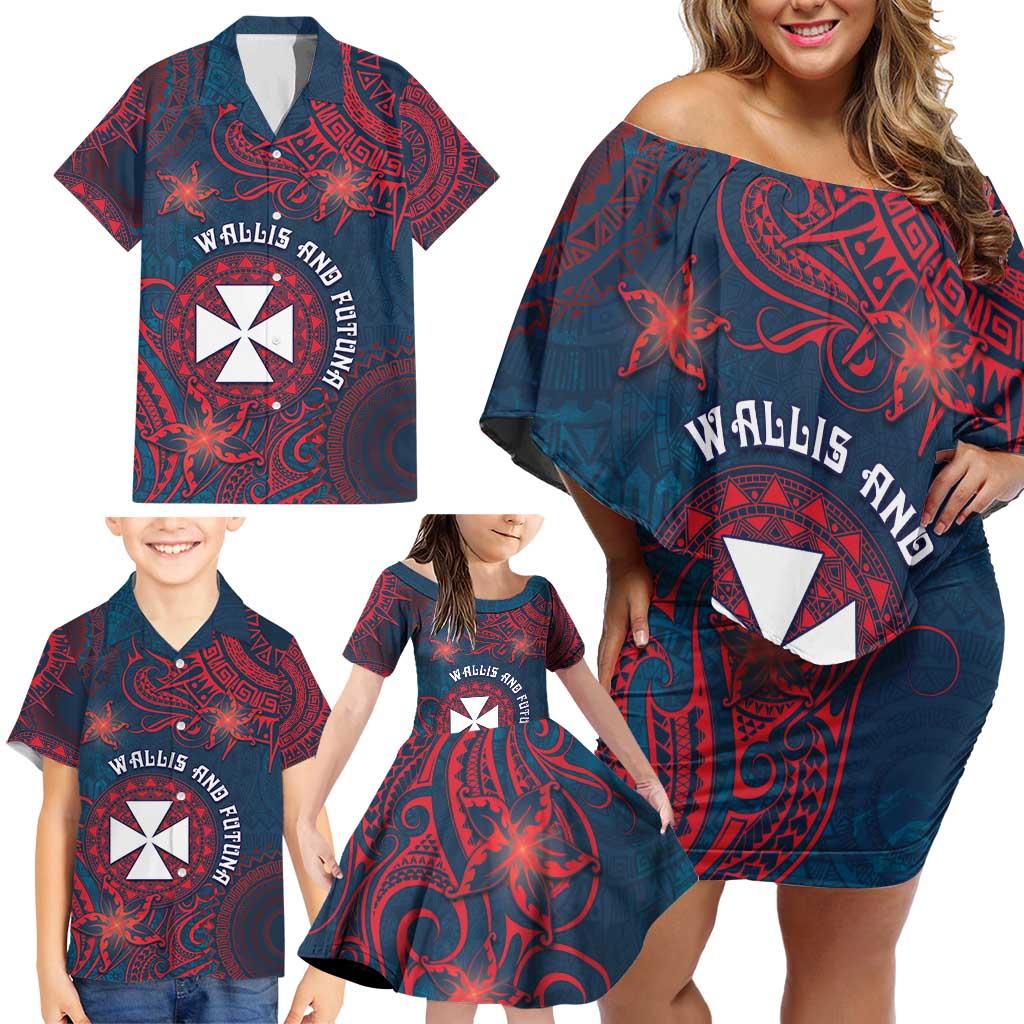 Personalised Wallis And Futuna Family Matching Off Shoulder Short Dress and Hawaiian Shirt Hibiscus Polynesian Tribal Pattern