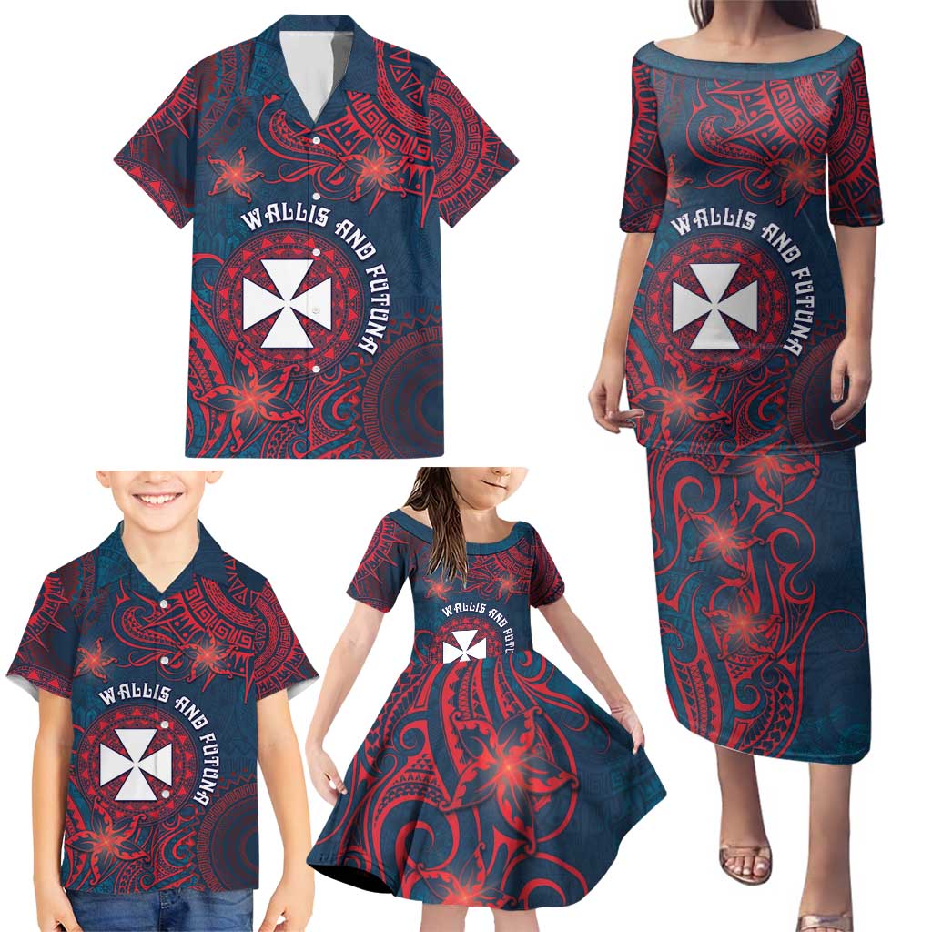 Personalised Wallis And Futuna Family Matching Puletasi and Hawaiian Shirt Hibiscus Polynesian Tribal Pattern