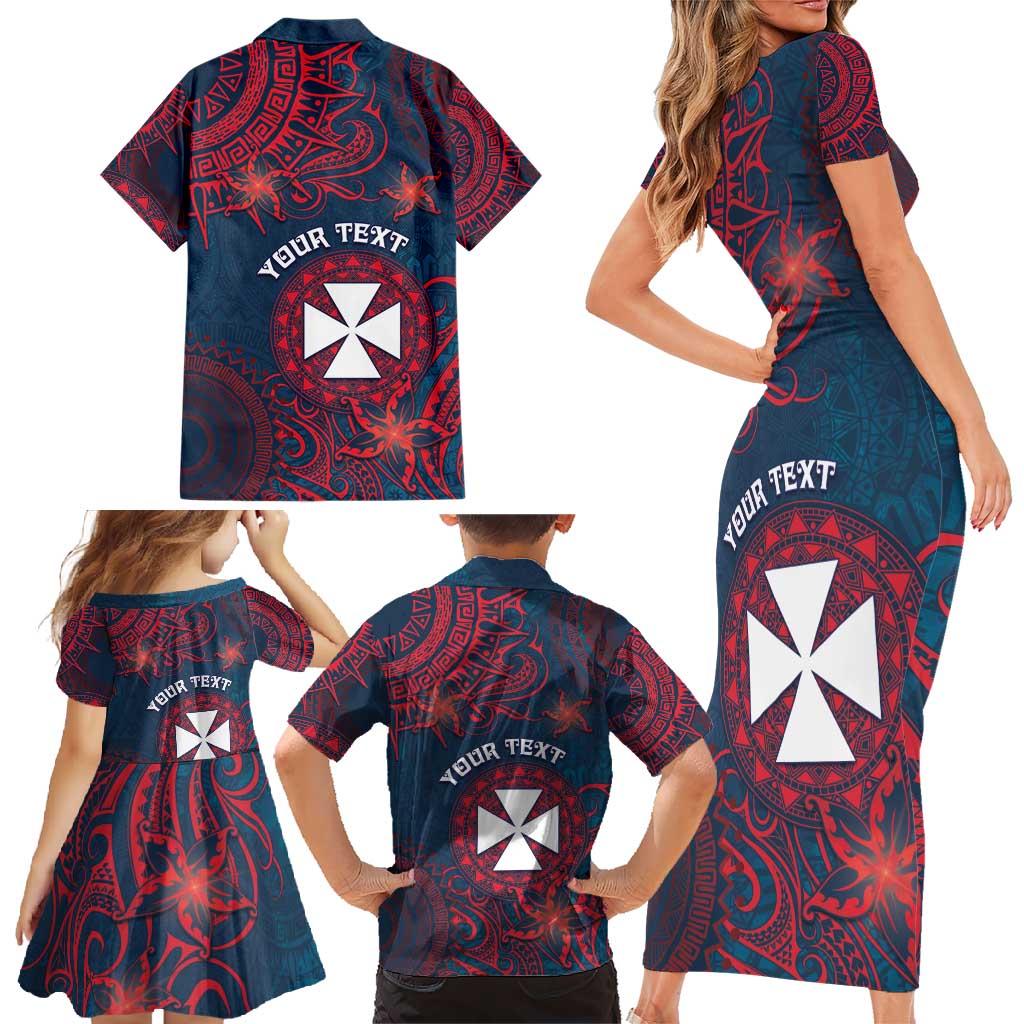 Personalised Wallis And Futuna Family Matching Short Sleeve Bodycon Dress and Hawaiian Shirt Hibiscus Polynesian Tribal Pattern