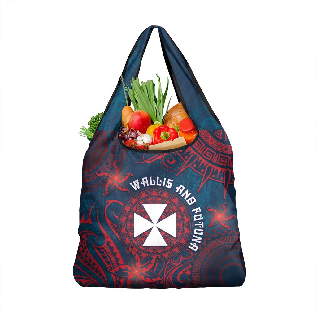 Wallis And Futuna Grocery Bag Hibiscus Polynesian Tribal Pattern