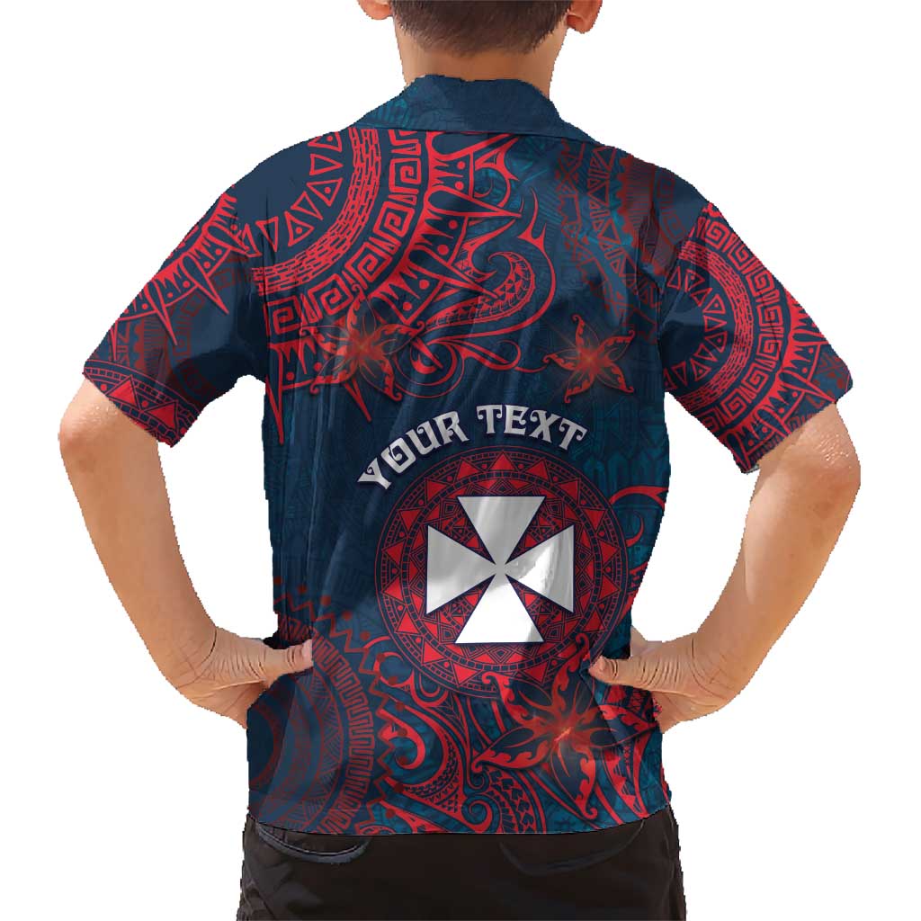 Personalised Wallis And Futuna Kid Hawaiian Shirt Hibiscus Polynesian Tribal Pattern