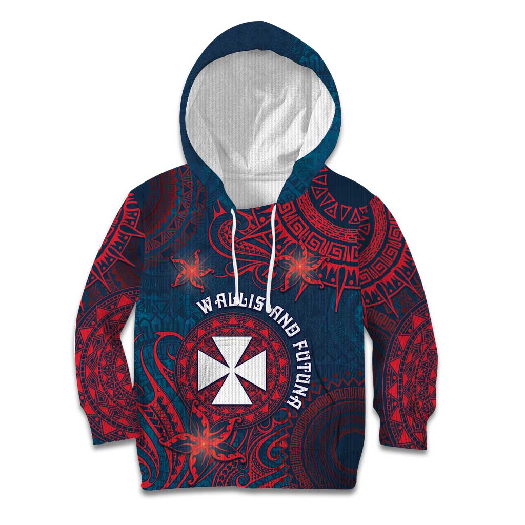 Personalised Wallis And Futuna Kid Hoodie Hibiscus Polynesian Tribal Pattern
