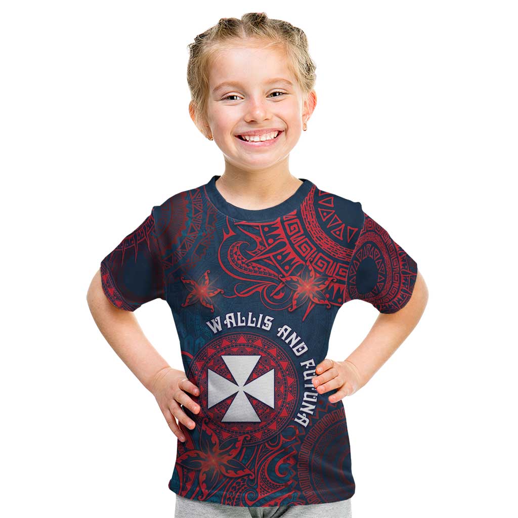 Personalised Wallis And Futuna Kid T Shirt Hibiscus Polynesian Tribal Pattern DT05 Navy - Polynesian Pride