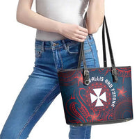 Wallis And Futuna Leather Tote Bag Hibiscus Polynesian Tribal Pattern