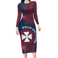 Personalised Wallis And Futuna Long Sleeve Bodycon Dress Hibiscus Polynesian Tribal Pattern