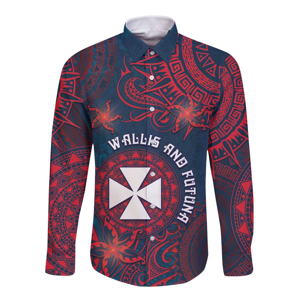 Personalised Wallis And Futuna Long Sleeve Button Shirt Hibiscus Polynesian Tribal Pattern DT05 Unisex Navy - Polynesian Pride