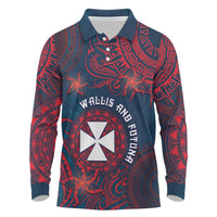 Personalised Wallis And Futuna Long Sleeve Polo Shirt Hibiscus Polynesian Tribal Pattern