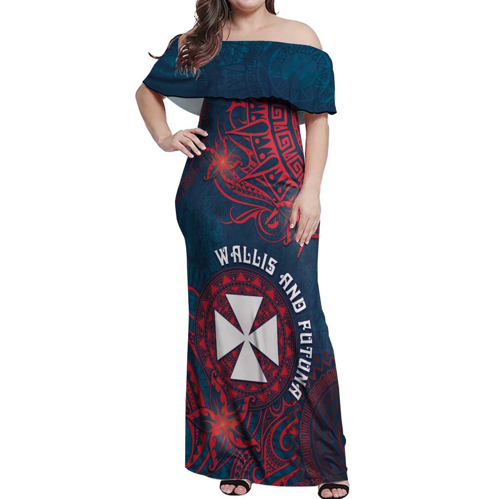 Personalised Wallis And Futuna Off Shoulder Maxi Dress Hibiscus Polynesian Tribal Pattern