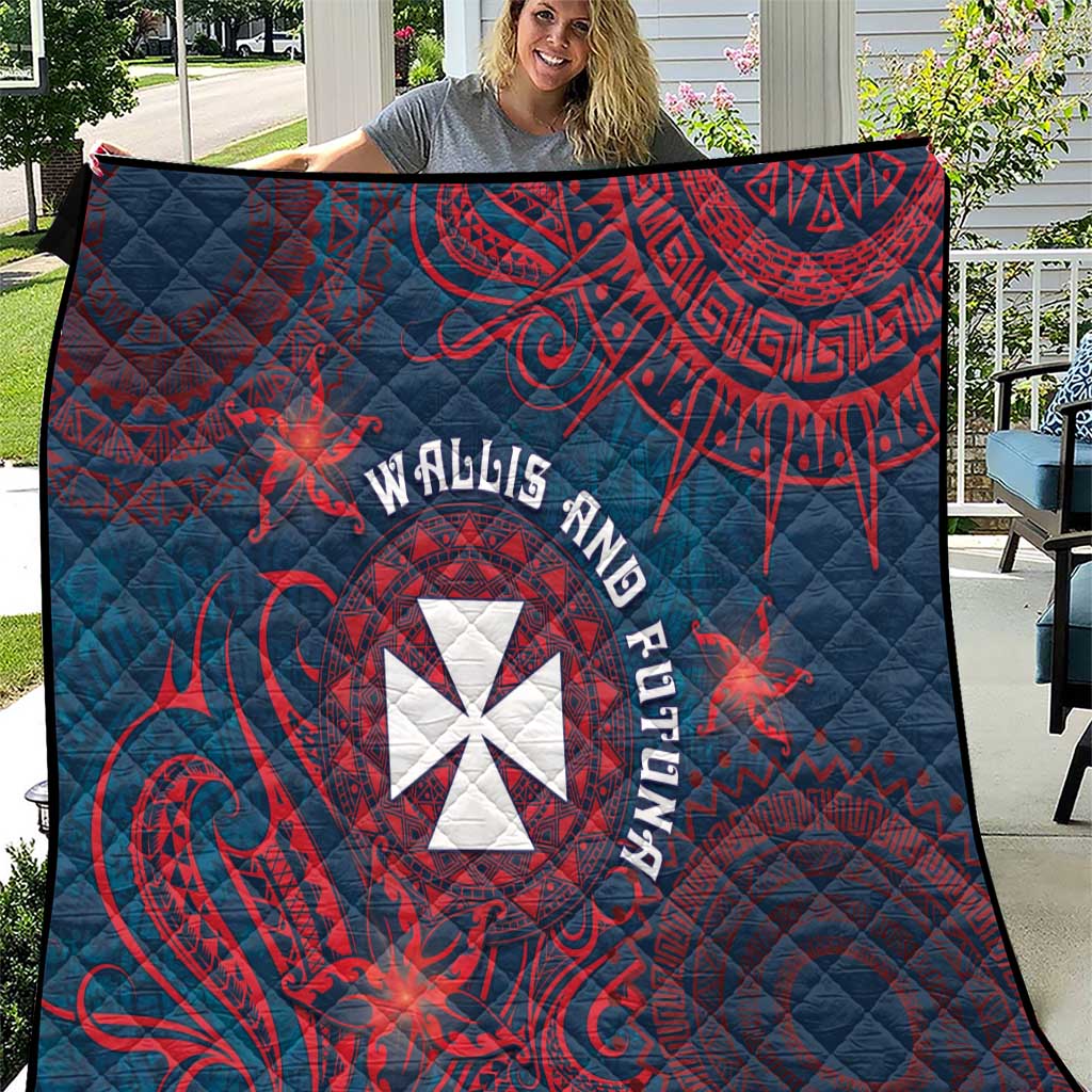 Wallis And Futuna Quilt Hibiscus Polynesian Tribal Pattern DT05 Navy - Polynesian Pride
