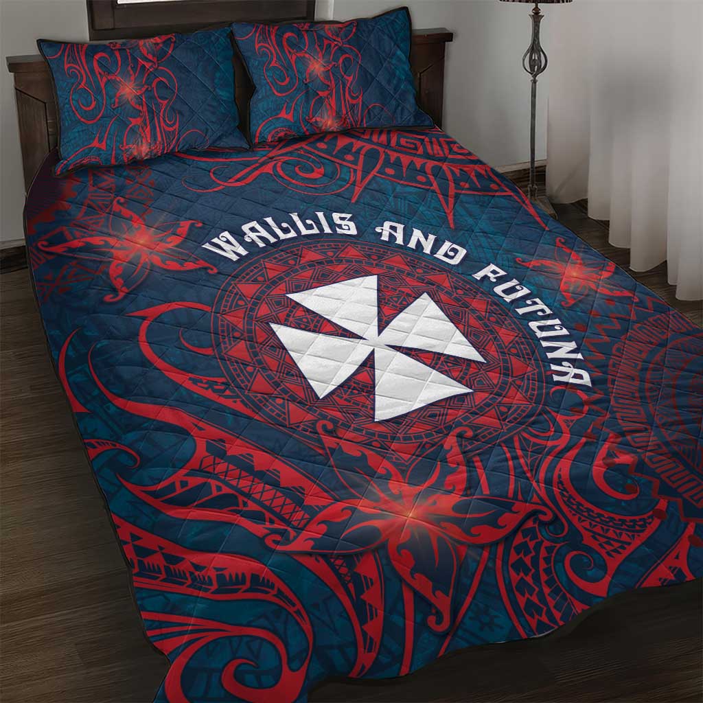 Wallis And Futuna Quilt Bed Set Hibiscus Polynesian Tribal Pattern DT05 Navy - Polynesian Pride
