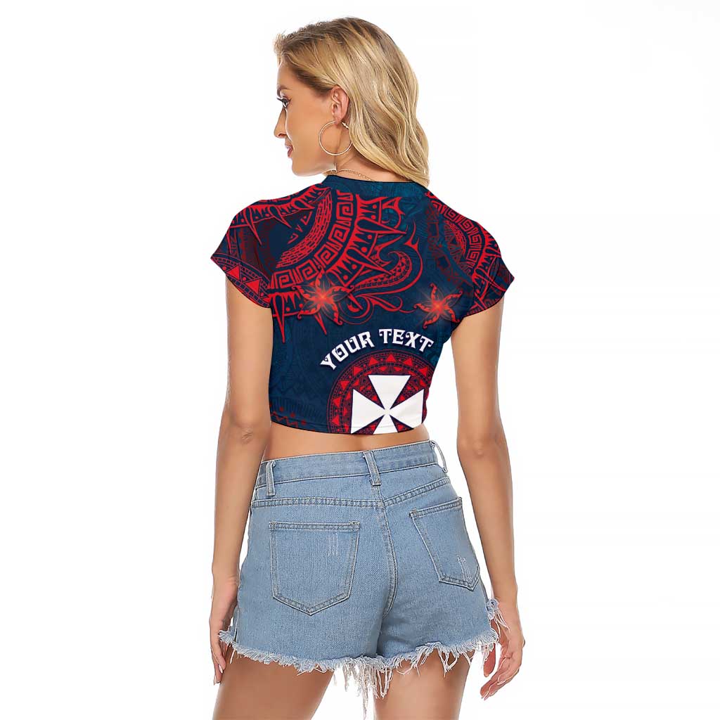 Personalised Wallis And Futuna Raglan Cropped T Shirt Hibiscus Polynesian Tribal Pattern