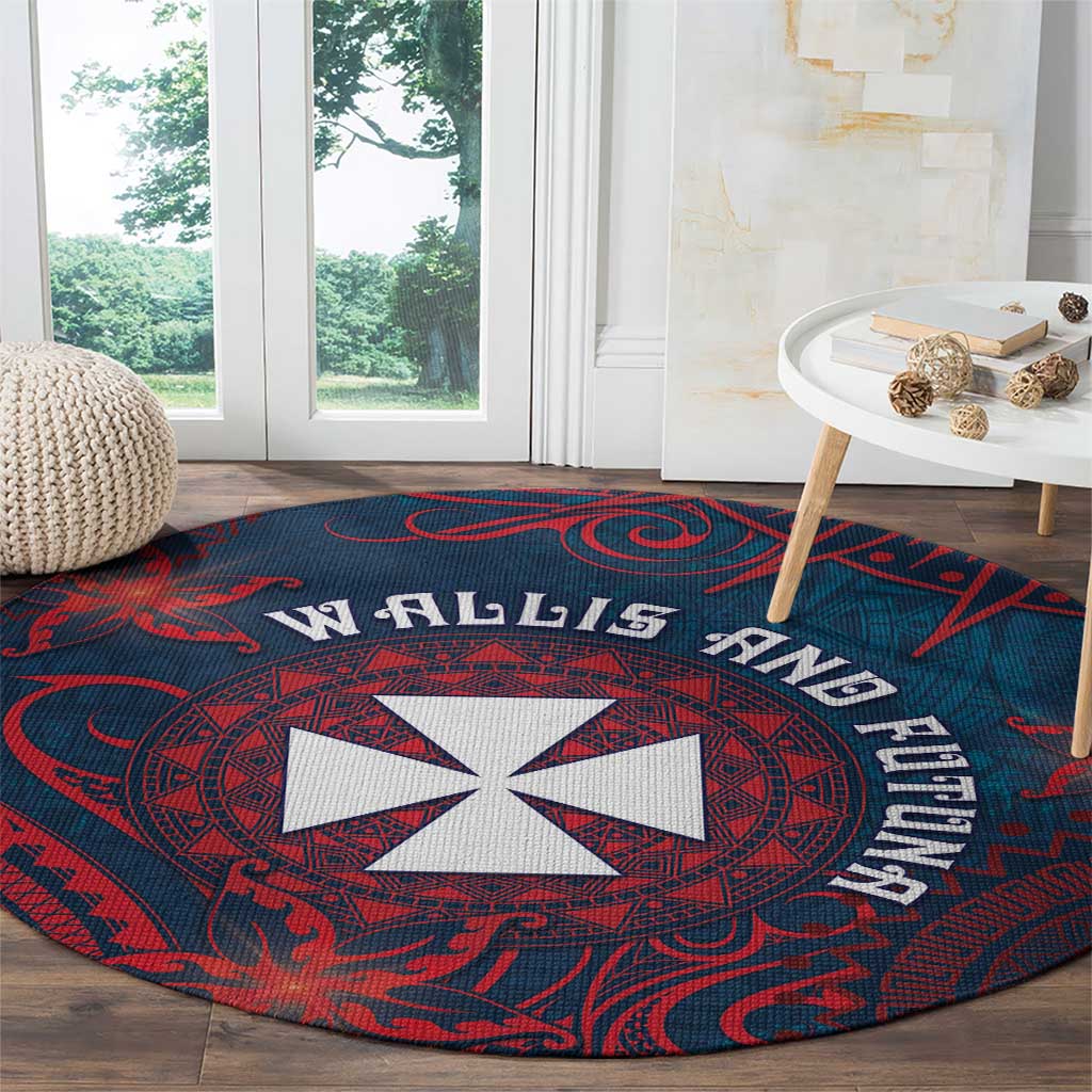 Wallis And Futuna Round Carpet Hibiscus Polynesian Tribal Pattern