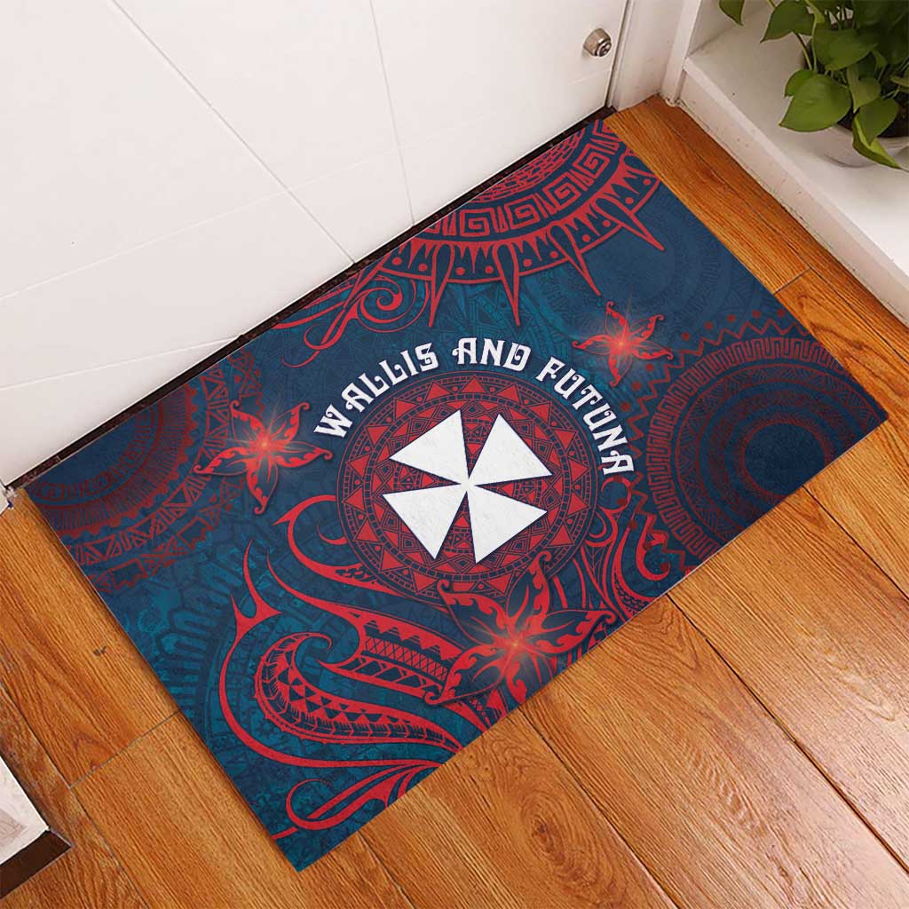 Wallis And Futuna Rubber Doormat Hibiscus Polynesian Tribal Pattern