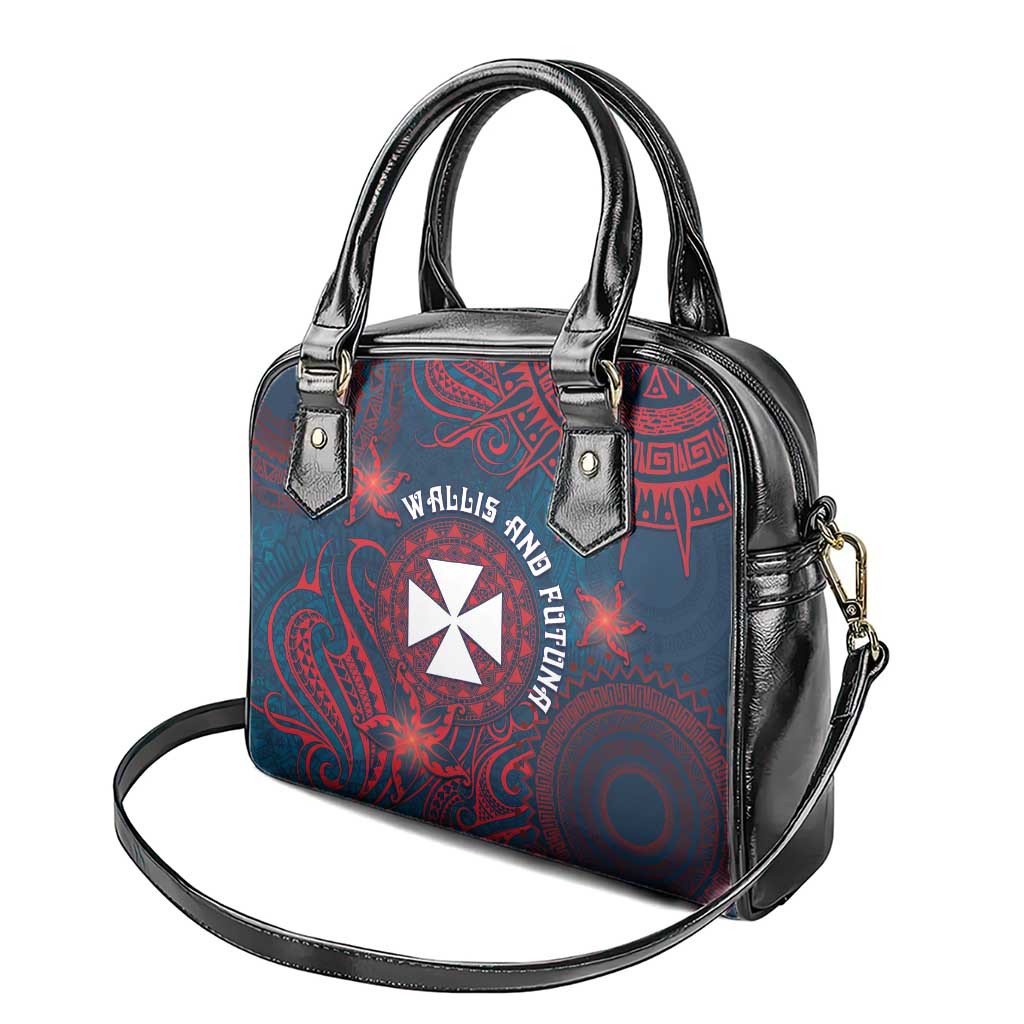 Wallis And Futuna Shoulder Handbag Hibiscus Polynesian Tribal Pattern