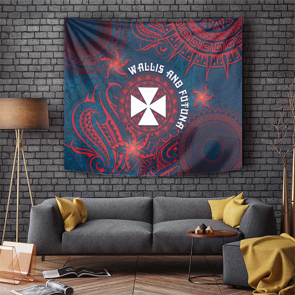 Wallis And Futuna Tapestry Hibiscus Polynesian Tribal Pattern DT05 Navy - Polynesian Pride