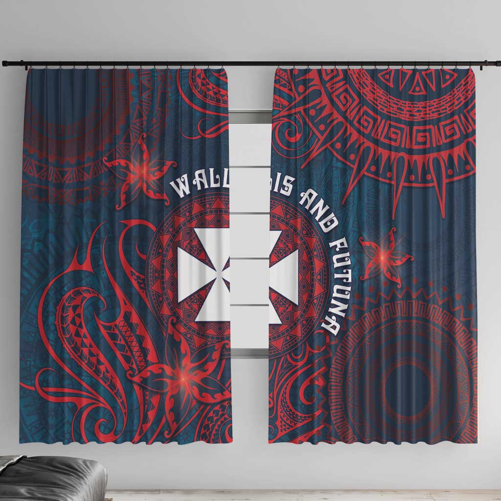 Wallis And Futuna Window Curtain Hibiscus Polynesian Tribal Pattern DT05 With Hooks Navy - Polynesian Pride