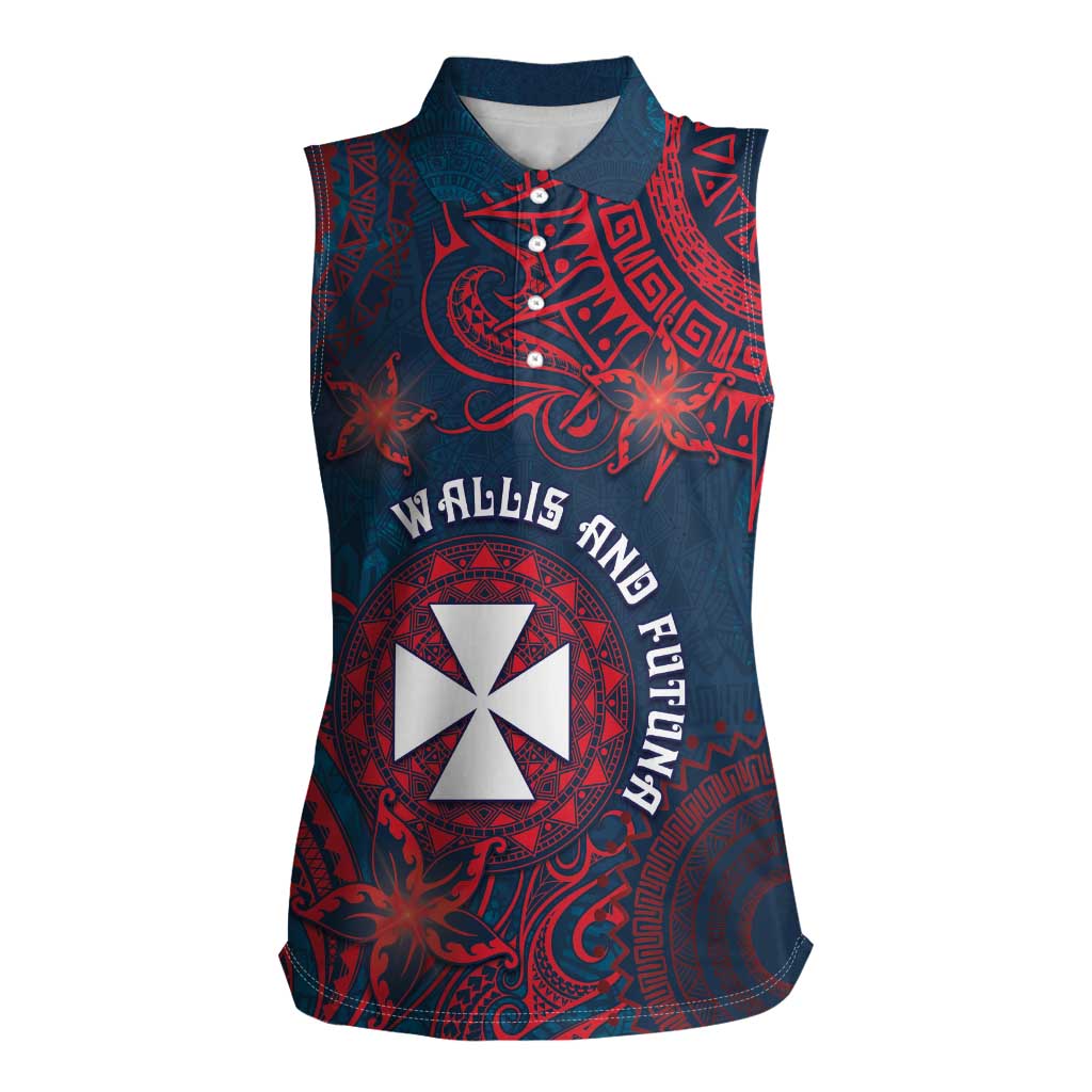 Personalised Wallis And Futuna Women Sleeveless Polo Shirt Hibiscus Polynesian Tribal Pattern DT05 Female Navy - Polynesian Pride