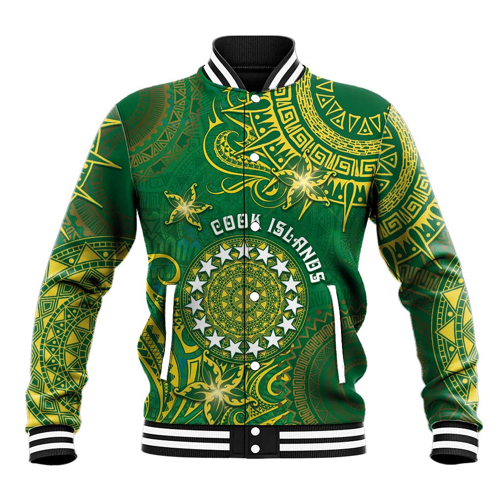 Personalised Cook Islands Baseball Jacket Hibiscus Polynesian Tribal Pattern