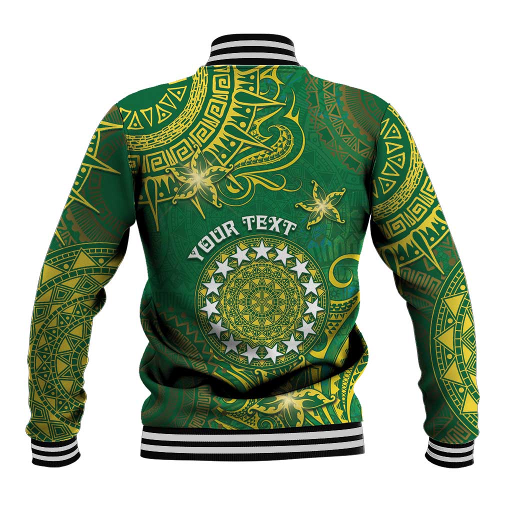 Personalised Cook Islands Baseball Jacket Hibiscus Polynesian Tribal Pattern