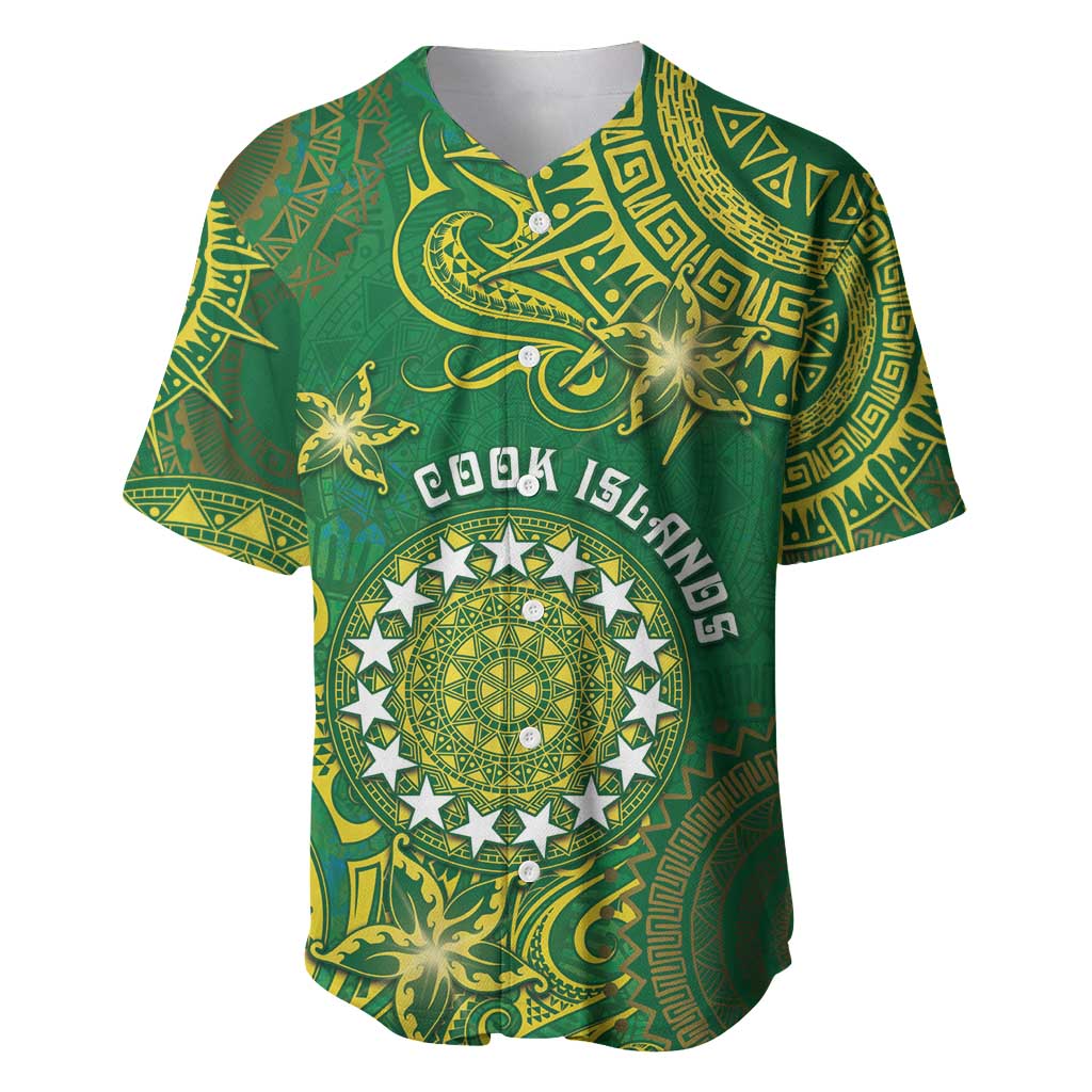 Personalised Cook Islands Baseball Jersey Hibiscus Polynesian Tribal Pattern