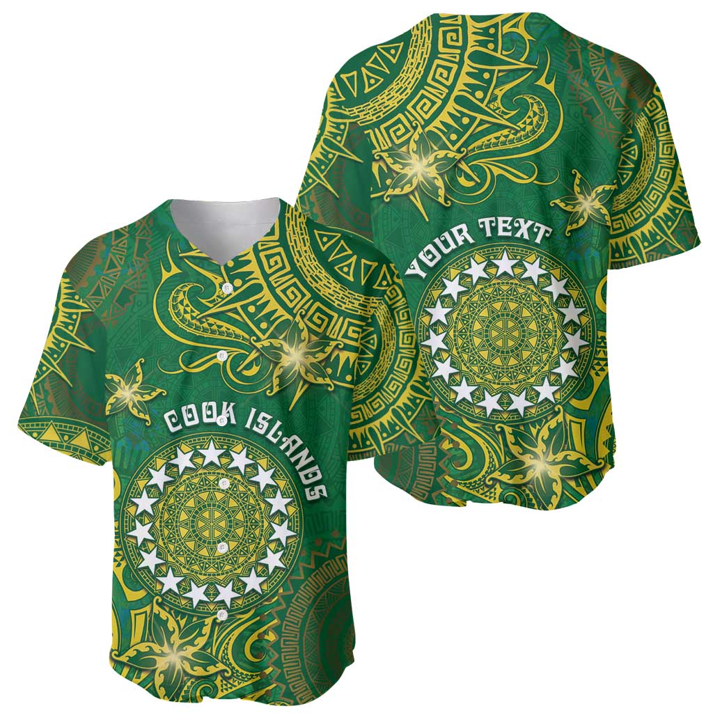 Personalised Cook Islands Baseball Jersey Hibiscus Polynesian Tribal Pattern