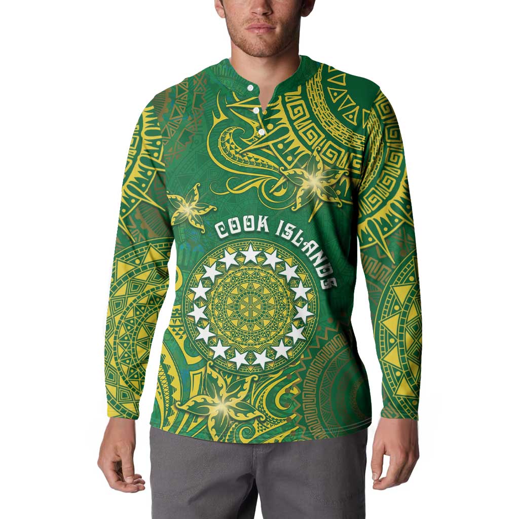 Personalised Cook Islands Button Sweatshirt Hibiscus Polynesian Tribal Pattern