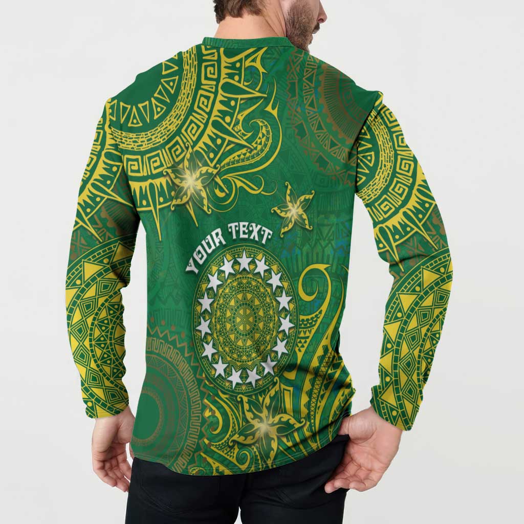 Personalised Cook Islands Button Sweatshirt Hibiscus Polynesian Tribal Pattern