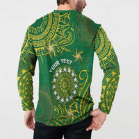 Personalised Cook Islands Button Sweatshirt Hibiscus Polynesian Tribal Pattern